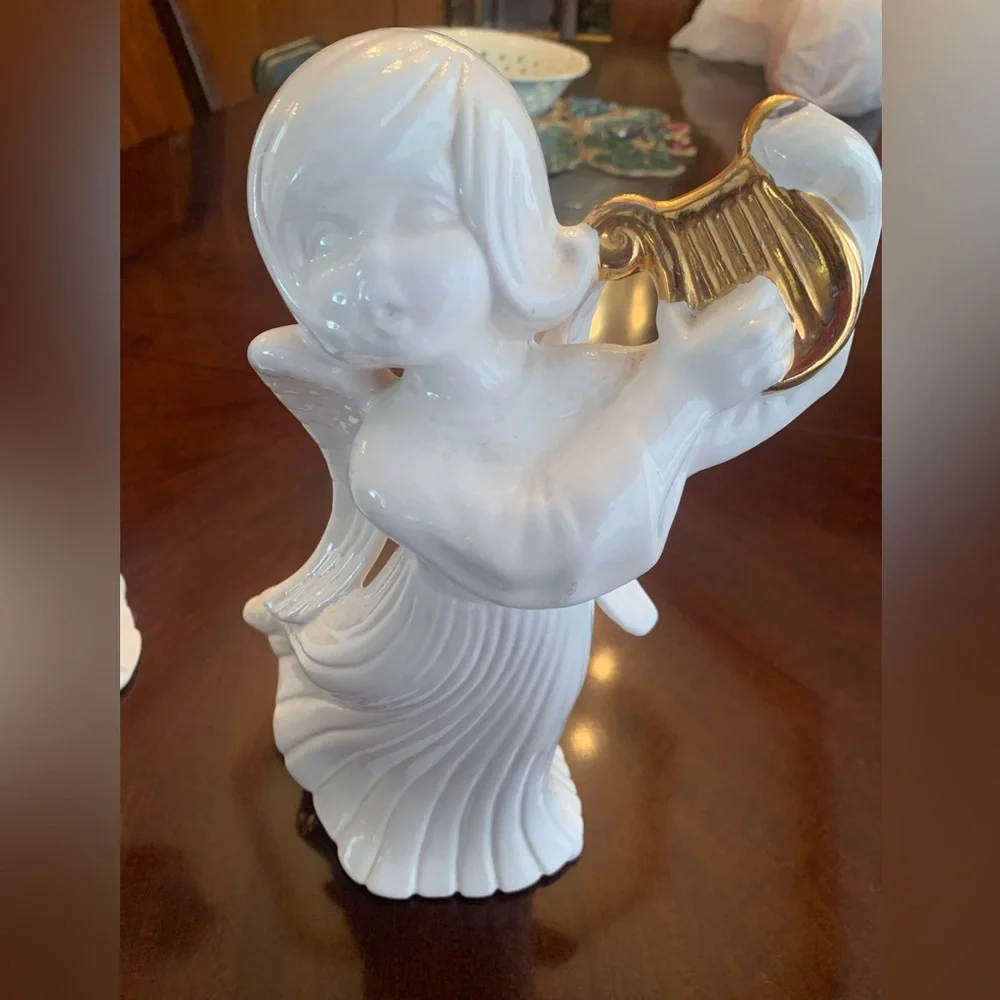 3 ATLANTIC MOLD 12 INCH TALL CERAMIC ANGELS PLAYING CHRISTMAS HYMNS PREOWNED
